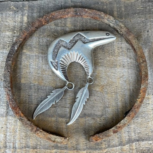 Vintage Signed Native American Sterling Bear Pendant Pin Alfred Martinez - Picture 6 of 11